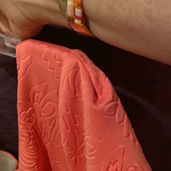 ABS Coral Pink Textured Fit and Flare Dress - Picture 7 of 10